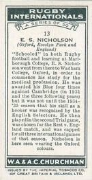 1935 Churchman’s Rugby Internationals #13 Ernie Nicholson Back